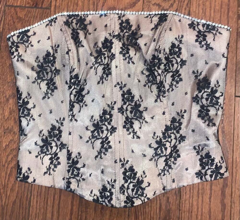 Vintage L.A. GLO‎ 90s Whimsigoth Floral Lace Rhinestone Bustier Corset Top S